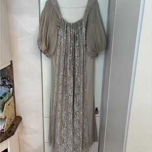 Dessy Collection Taupe Long Sleeve Dress Size 14